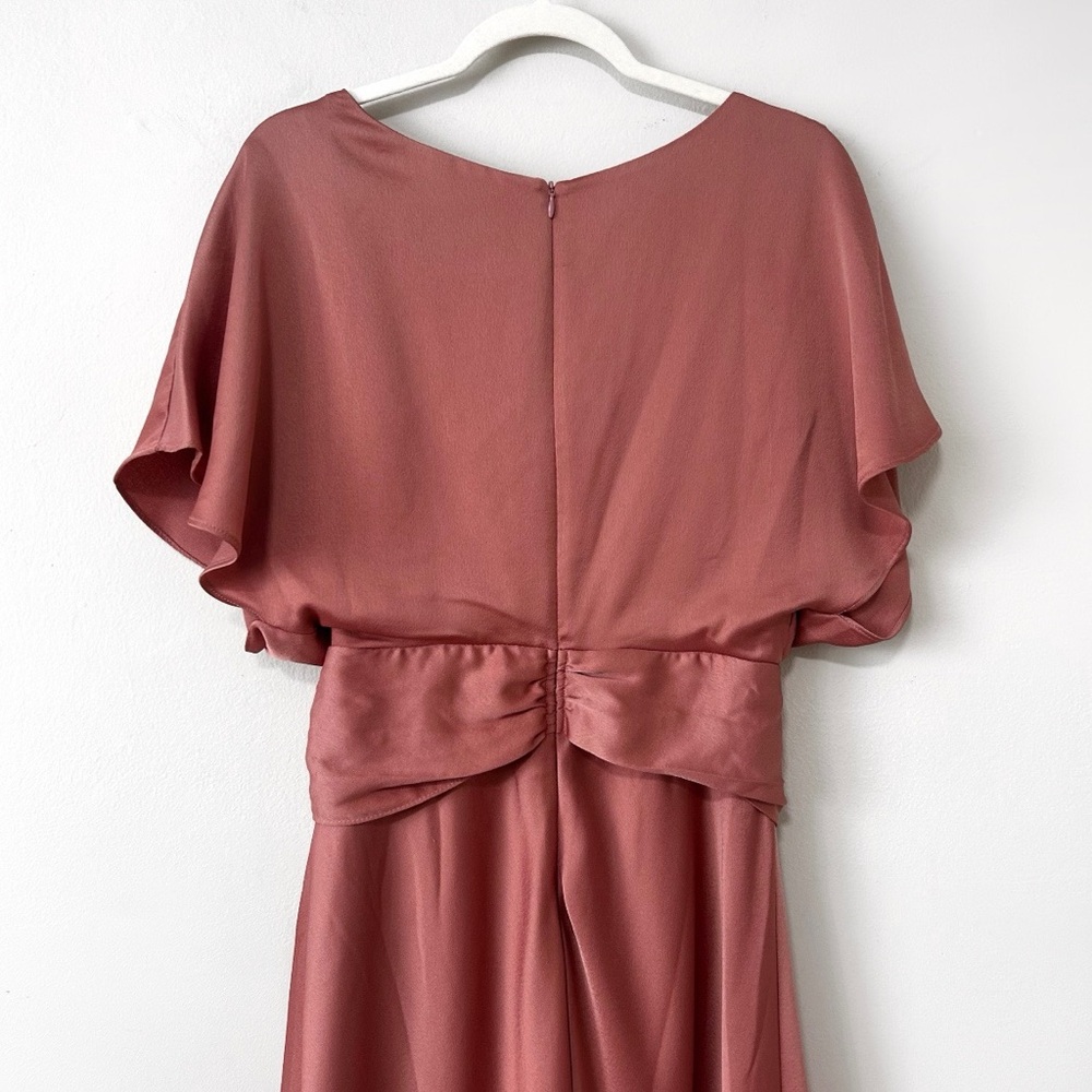 BHLDN Olmstead Midi Dress Silky Faux Wrap Drape Matte Rosette Bridesmaid Wedding - Picture 8 of 11